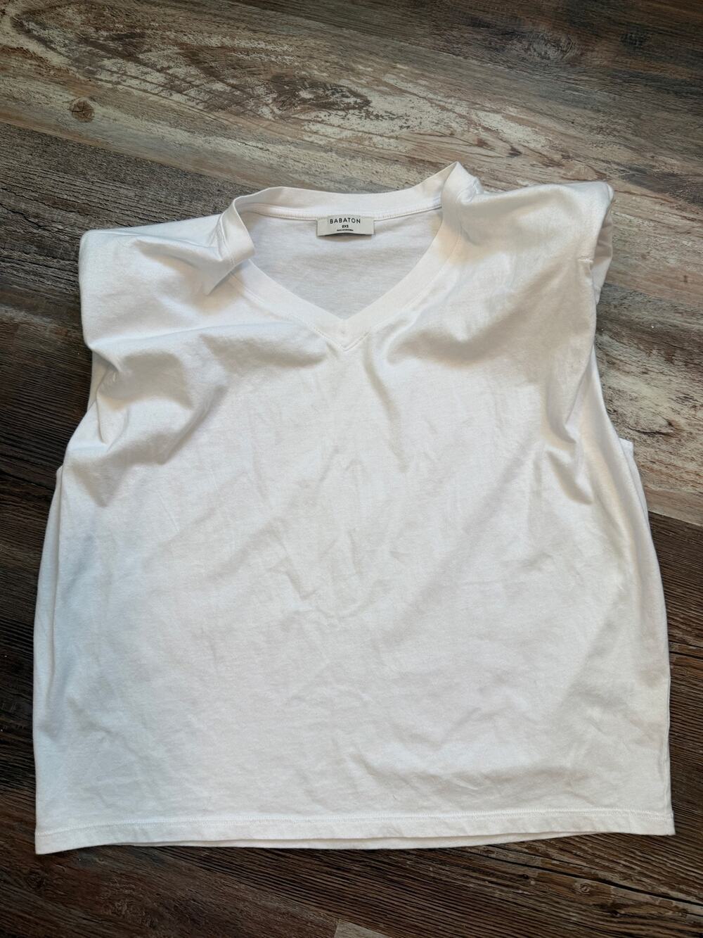 Aritzia Babaton sleeveless white cotton shirt shoulder pad casual size XXS GUC
